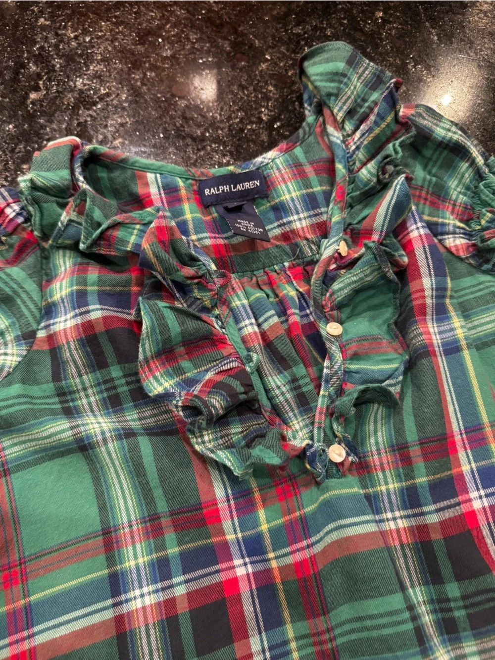 Ralph Lauren Girls Green Plaid Cotton Dress – Size 6